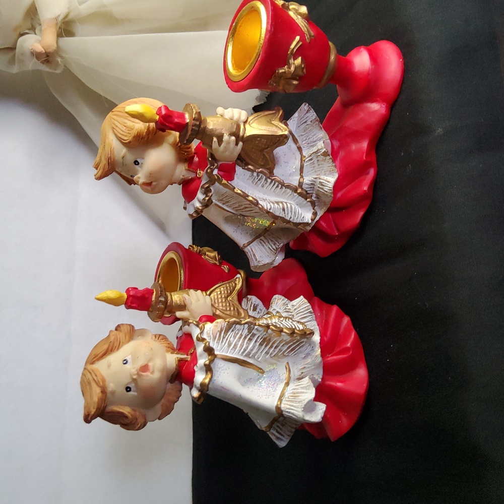Charming Angel Candle Holders - Red and Gold